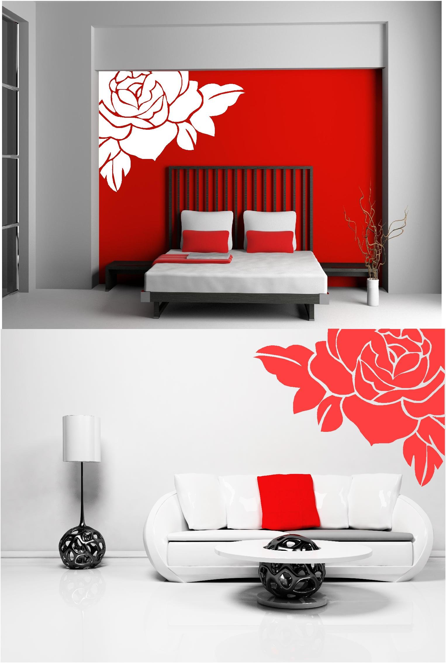 LARGE ROSE FLOWER VINYL WALL ART STICKERS