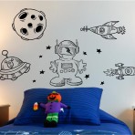 SPACEMAN AND SPACESHIPS KIDS VINYL WALL ART STICKERS GRAPHICS
