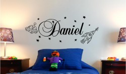 PERSONALISED SPACEMAN AND ALIENS KIDS VINYL WALL ART STICKERS GRAPHICS LARGE