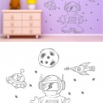 SPACEMAN AND ALIENS KIDS WALL ART STICKERS LARGE