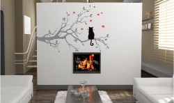 CAT IN A TREE VINYL WALL ART GRAPHICS INTERIOR DESIGN